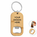 Custom Logo Eco Friendly Bamboo Bottle Opener Keychain Portable Metal Key Ring for Bar and Restaurant Giveaways