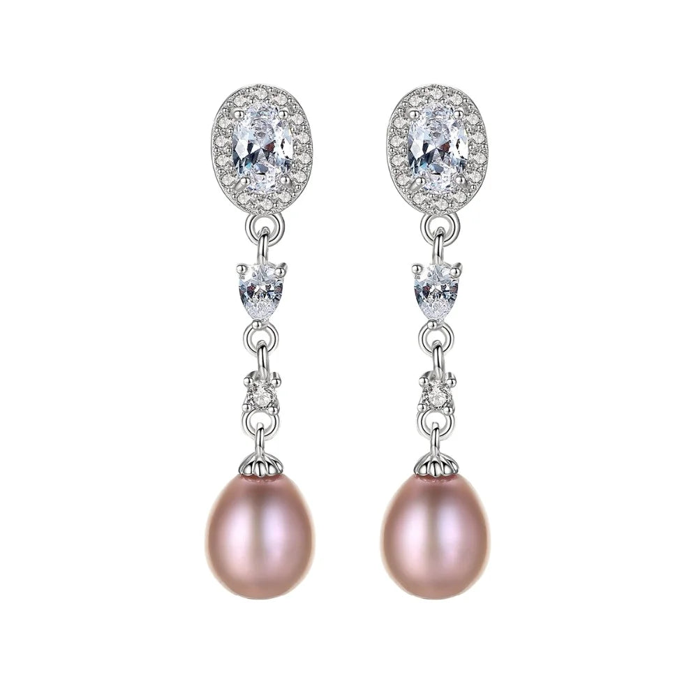 PAG&MAG Women Luxury Freshwater Pearl 925 Sterling Silver Wedding Jewelry Bridals Long Earrings