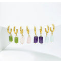 High Quality Jewelry Square Natural Stone Pendant Hoop Earrings Stainless Steel 18k Gold Plated Earrings