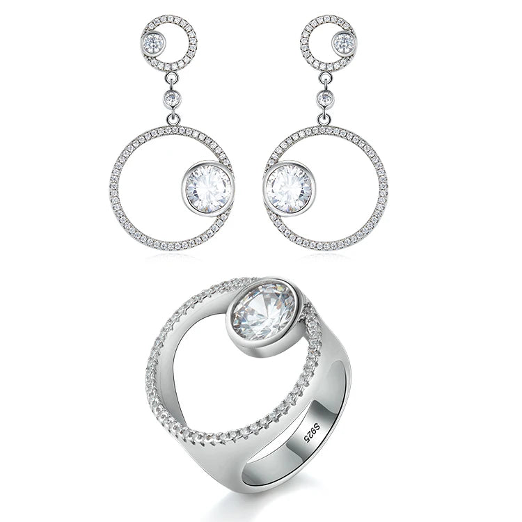 Personalized Women Sets 925 Sterling Silver Ring Earrings Fashion Jewelry Set