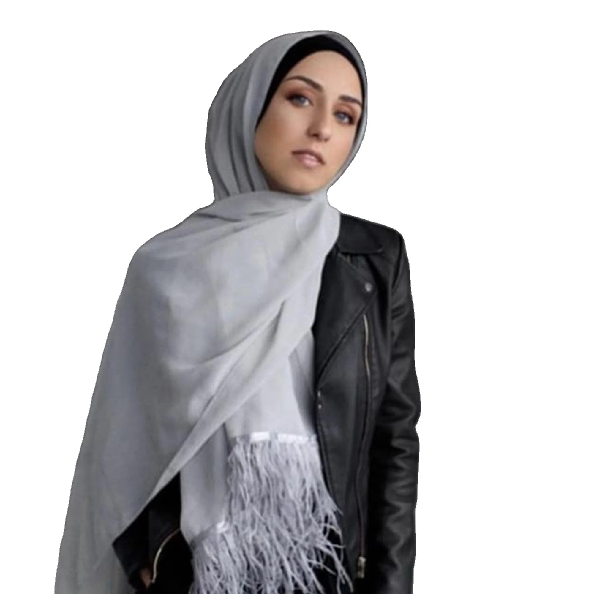 2023 Luxury Feather Chiffon Scarf Hijab Plain Bubble Muslim Women's Shawl Turban for Spring
