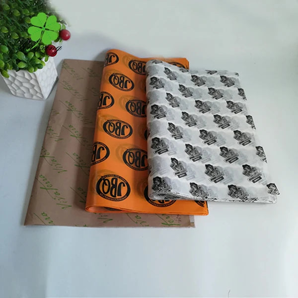 Custom Printed Grease Proof Wrapping Paper for Burger Sandwich Crepe Bakery Tacco Packaging Clothes Wrapping Tissue Paper