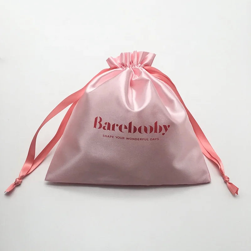 Custom Logo Pink Drawstring Jewelry Bag Packaging Jewelry Pouch With pink Ribbon