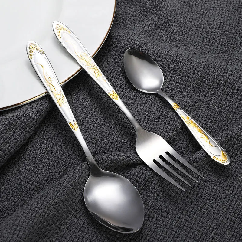Creative Gold Embossed Flatware Set Stainless Steel Home Restaurant Wedding Serving Spoon Cutlery Set
