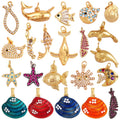 Blue Ocean Shell Animal Pendant Dolphin Tropical Fish Bone Seastar Shrimp 18K Gold Plated Zircon Findings Mainly Made Brass