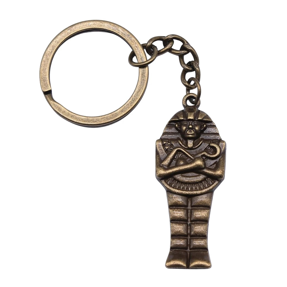 WYSIWYG 45x18mm Antique Silver Plated Antique Bronze Plated Zinc Alloy Egyptian Pharaoh Key Chain Souvenirs Gift P1-ABD-C10581