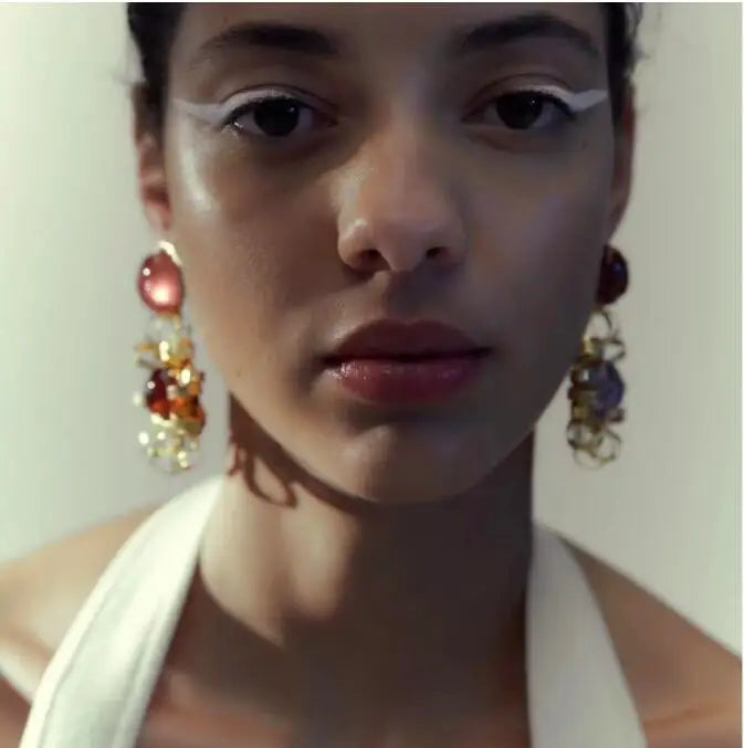 2023 Bohemian Fashion Summer New Design ZA Luxury Metal Big Alloy Resin Acrylic Flower Dangle Earrings for Woman Party Jewelry