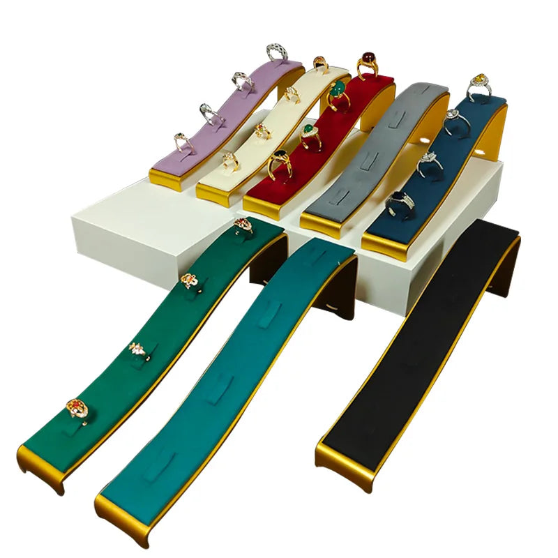 High-end luxury horizontal metal colorful microfiber multi-holders jewelry ring display stand