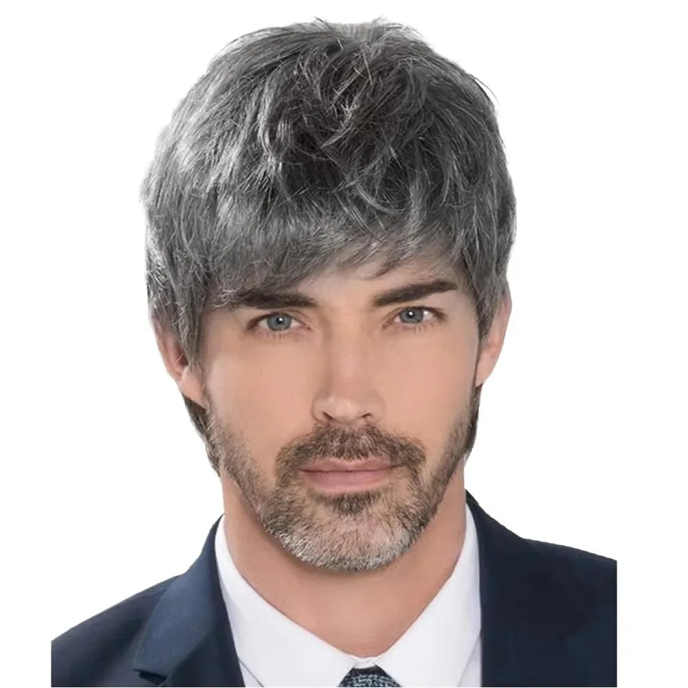 Wholesale Multiple Colors Men Hair Fleeciness Realistic Natural Toupee Wigs Short Male Straight Chemical Fiber Synthesis Wigs