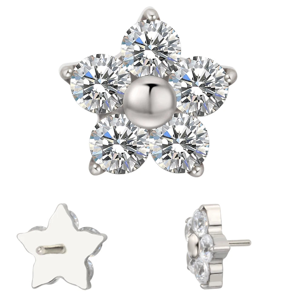 Ready to Ship 14G 16G 18G Threadless Top Labret Push Pin 3 Prong Set CZ Flower Earring Nose Ring Piercing Jewelry