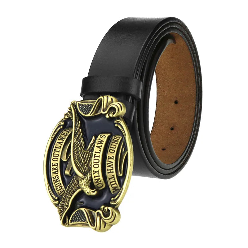 LQbelt Factory New Punk Rock Style Men's Plate Buckle Belt Locomotive Big Genuine Leather Belts for Men Cowhide Jeans Custom