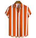 Summer Men's Casual Short Sleeve Full Print Shirt Black White Stripe Men Shirt Classic Streetwear