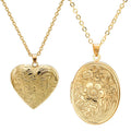 Wholesale Openable Oval Shell Heart Shaped Locket Necklace DIY Anniversary Gift Retro Carved Flower Photo Frame Pendant Necklace