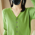 Elegant V Neck Knitted Cardigan Women Soft Solid Color Button Down Sweater Casual Long Sleeve Women's Cardigans Tops 2026