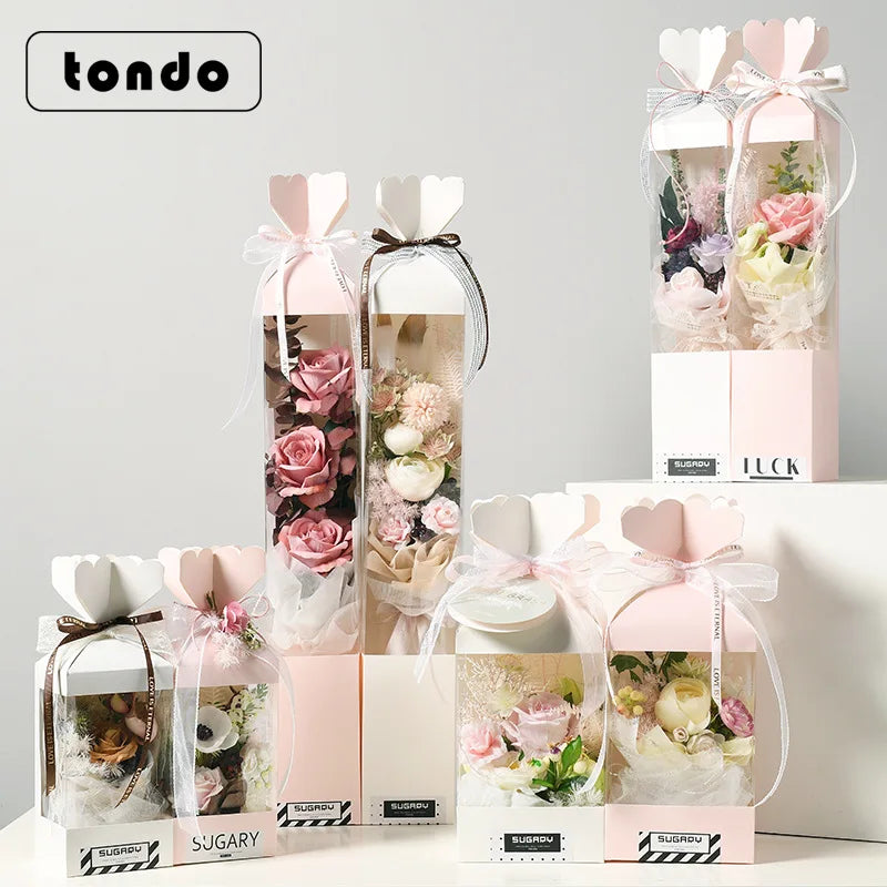 Tondo New Design Clear PVC  Mother Day Gift  Flower Bouquet Hand Carry Bag