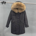 Hot Selling Wholesale Long Warm Winter Coats Zipper Quilted Windproof Parka Padded Coat With Real Big Fur Hood Women Parka Coat