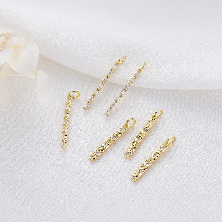 Simple Design 14K Gold Plated Inlaid Zircon Rectangle Shape Charm Pendant for Jewelry Making Accessories