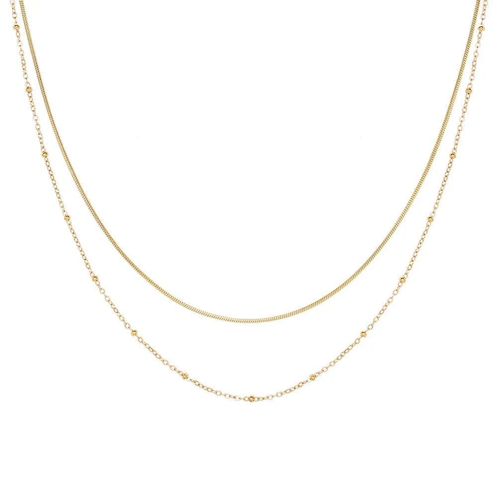 JOOLIM Ready to Ship High End 18k Gold Plated Stainless Steel Double-layer Beads Snake Chain Necklace for Woman