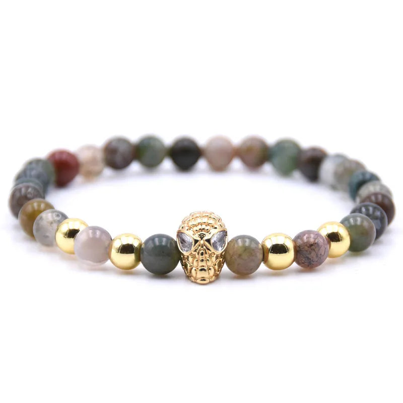 Fancy Jasper Mens Bead Bracelets Set Dragon/Lion/Panther/Dumbbell  Buddha Leopard Charm Indian Agate Natural Stone Bracelet 6/8