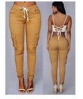 Wholesale Autumn Fashion Ladies Streetwear Multi Pocket Cargo Pants Drawstring Women Stretch Jogger Pants