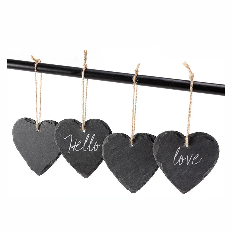 Promotional Modern Heart Shape Natural Slate Hanging Craft with Brushed Finish and Laser Engraving