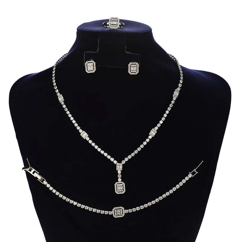 Luxury Saudi Arabia Bridal Necklace Set Claw Setting Cubic Zircon Jewelry Set for Women BN8985 Bijoux Femme Ensembl