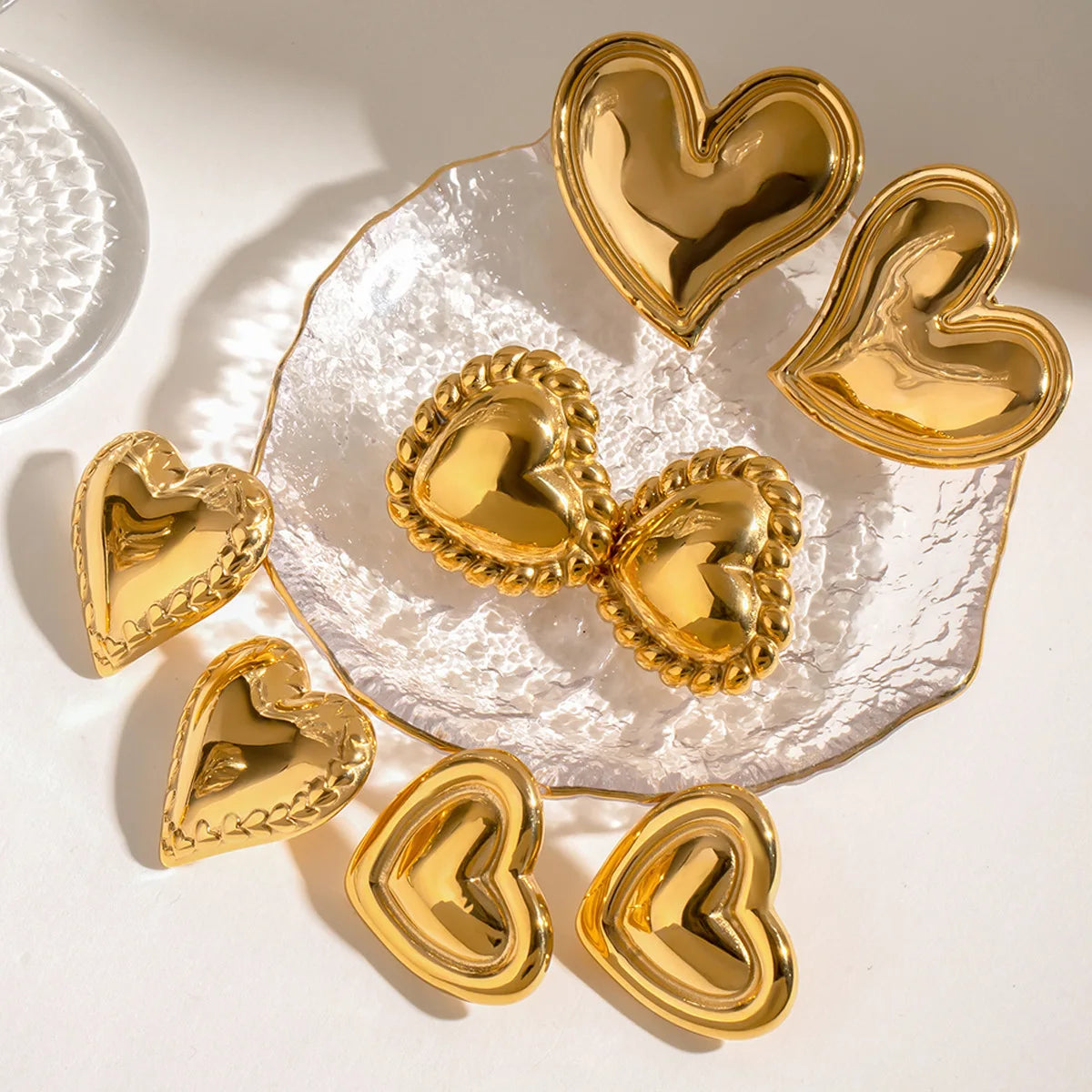 Modern Heart Earrings Set Valentine's Day Gift 18K Gold Plated 316L Stainless Steel Chunky Statement Heart Earrings