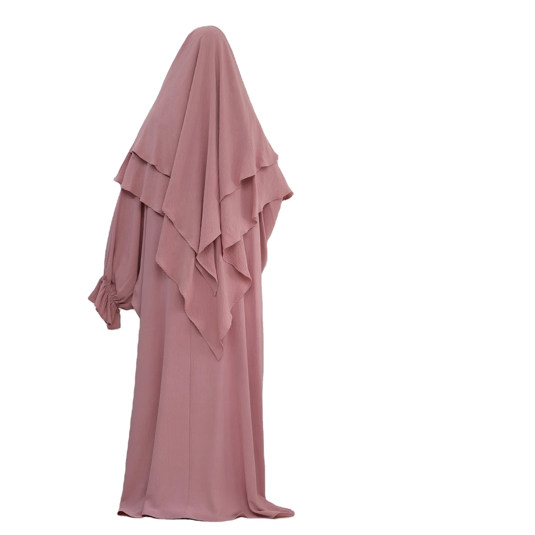 2-Piece Eid Ramadan Batwing Butterfly Kaftan Abaya Set Women's Traditional Muslim Prayer Dress Two Layers Khimar for Ramadan Eid