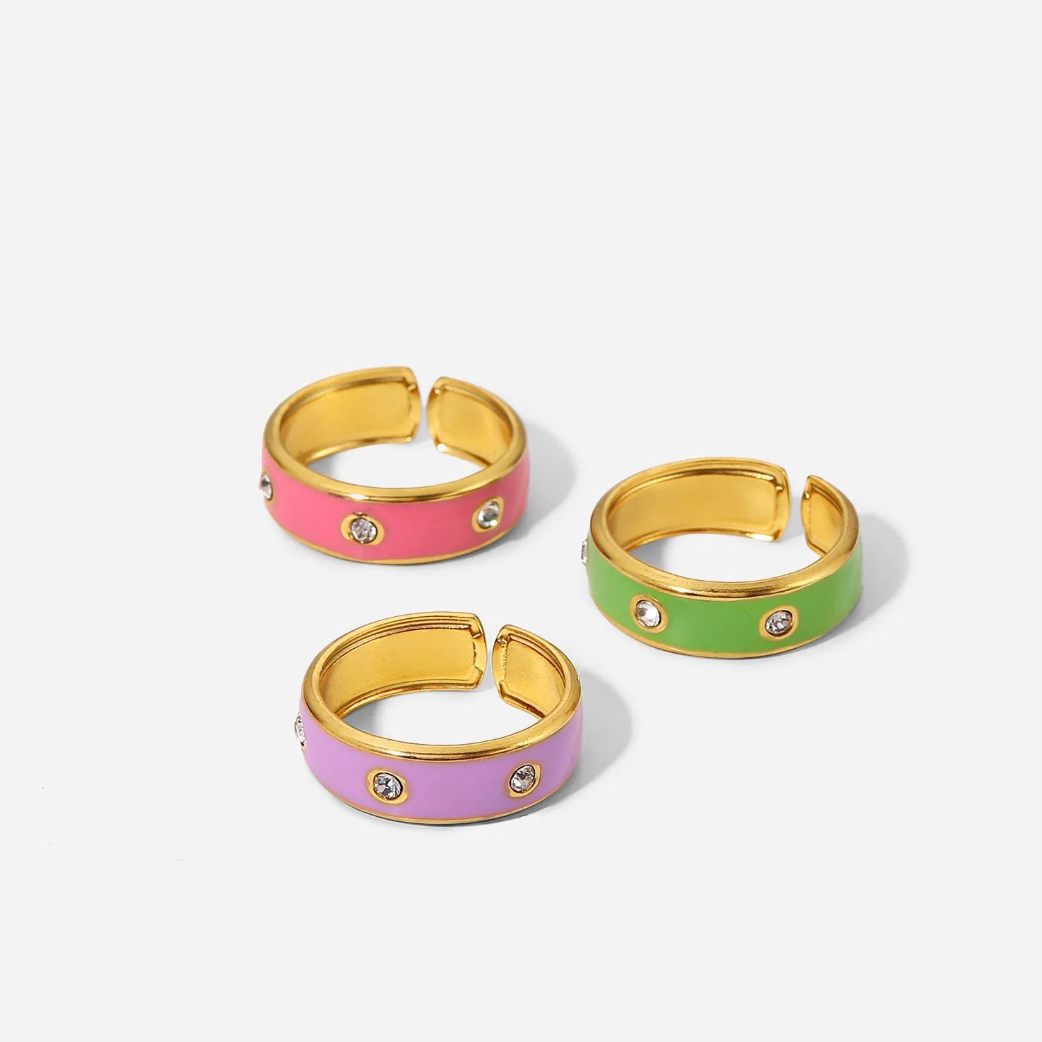 Dropshiping New Arrived Colorful Micro Pave Zircon CZ Finger Rings Women Tarnish Free Stainless Steel 18K Real Gold Plated Ring