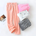 Custom Low Moq Personalized Logo Women's Pajama Pants 100% Polyester Flannel Plain Lounge Pants Bottoms