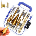 HSS Step Drill Bit Sets Straight Groove Titanium Coated Cone Hole Cutter Auto Center Punch Spiral Twist Saw Drill Bit
