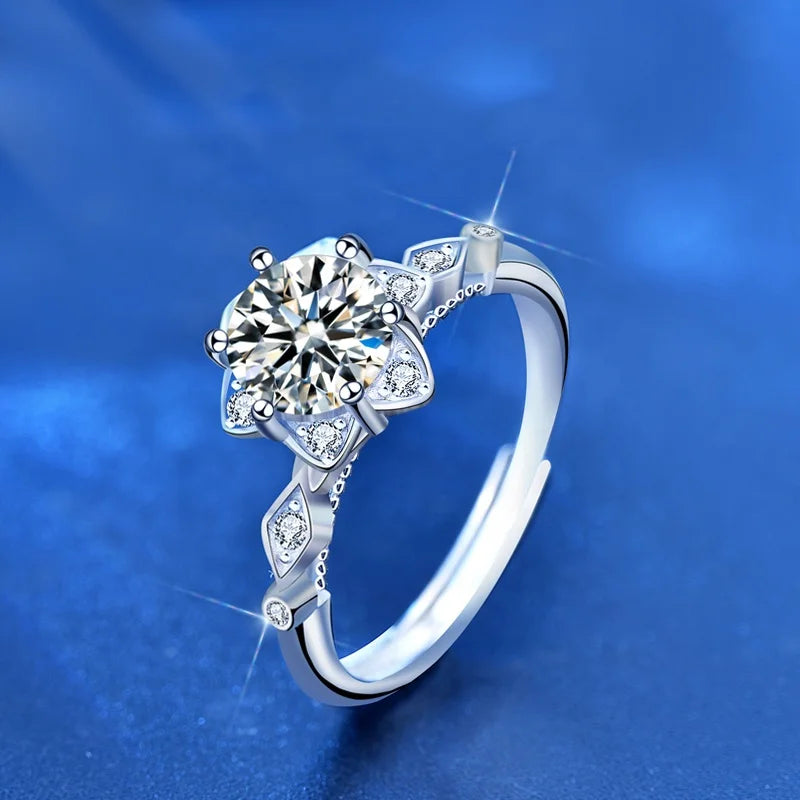XJA005 Luxury 925 Sterling Silver Shiny Zircon Moissanite Heart Arrows Design Star Wedding Rings for Women Fine Jewelry