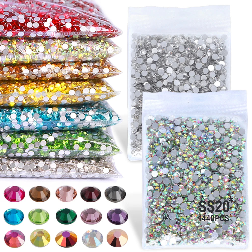 Factory Wholesale Flat Back Nail Bulk Rhinestone  200 Colors S6-SS30 Flatback Stones Crystal  Non Hot Fix Rhinestones