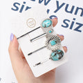Factory Custom Make Silver Plated Alloy Hair Pin Gemstone Jewelry Handmade Turquoise Hair Clips Pins for Girl Women Geometric