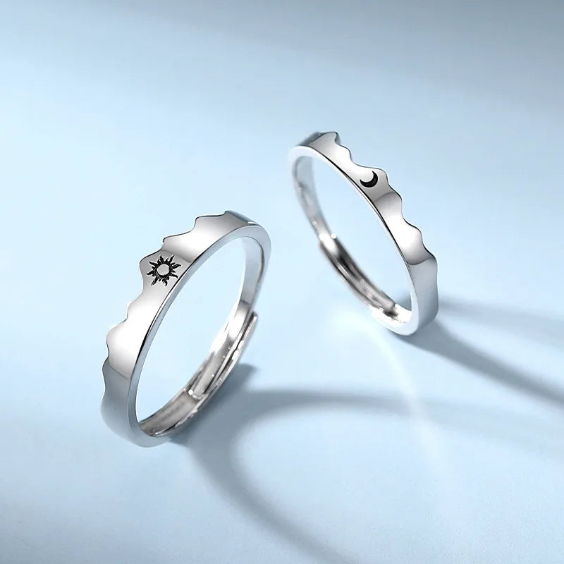 Simple Opening Sun Moon Ring Minimalist Silver Color Sun Moon Adjustable Ring for Men Women Couple Engagement Jewelry Gifts
