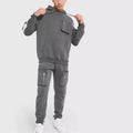 Custom Logo Grey Fleece Sweat Suits for Men Plus Size Quick Dry Cargo Joggers with Pocket Fashion Tracksets Set