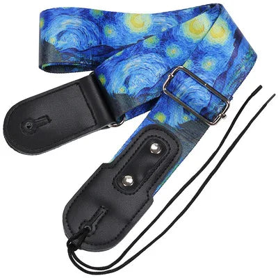 Factory Direct Sale Large Stock Good Quality Van Gogh Painting Guitar Strap Wholesale Exquisite Guitar Strap with Tail Pin&cord