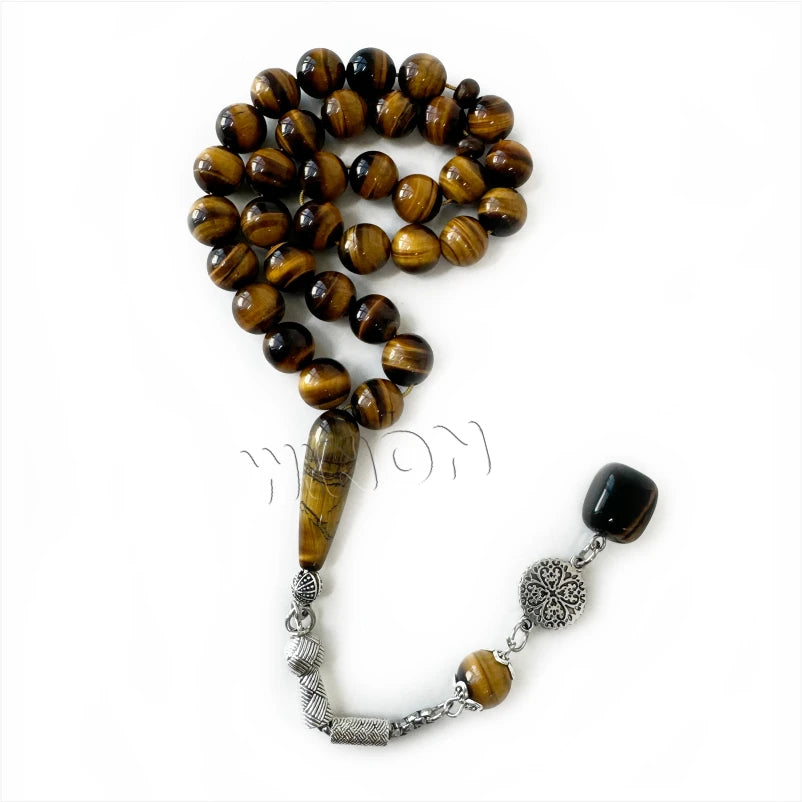 Factory Wholesale 10mm Tiger Eye Stone Tasbih Rosary 33pcs Muslim Prayer Beads Style Religious Subha Baclite Misbaha Tasbeeh