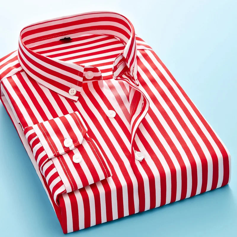 M-5XL Men Striped Long Sleeve Shirts Man Handsome Shirt Men's Casual Shirt Streetwear