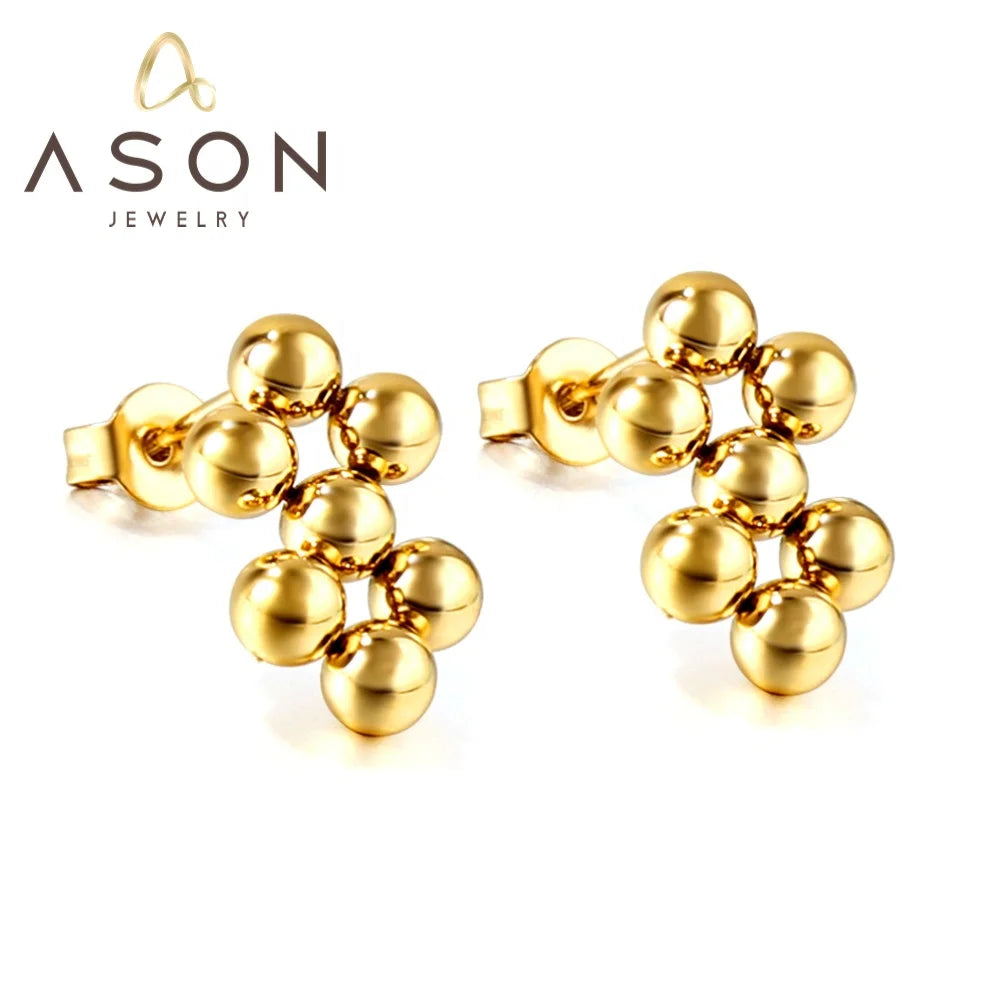 Ason European and American Personality Steel Ball Splicing 8-shaped Stud Earrings Ladies Stainless Steel 18k Gold Stud Earrings