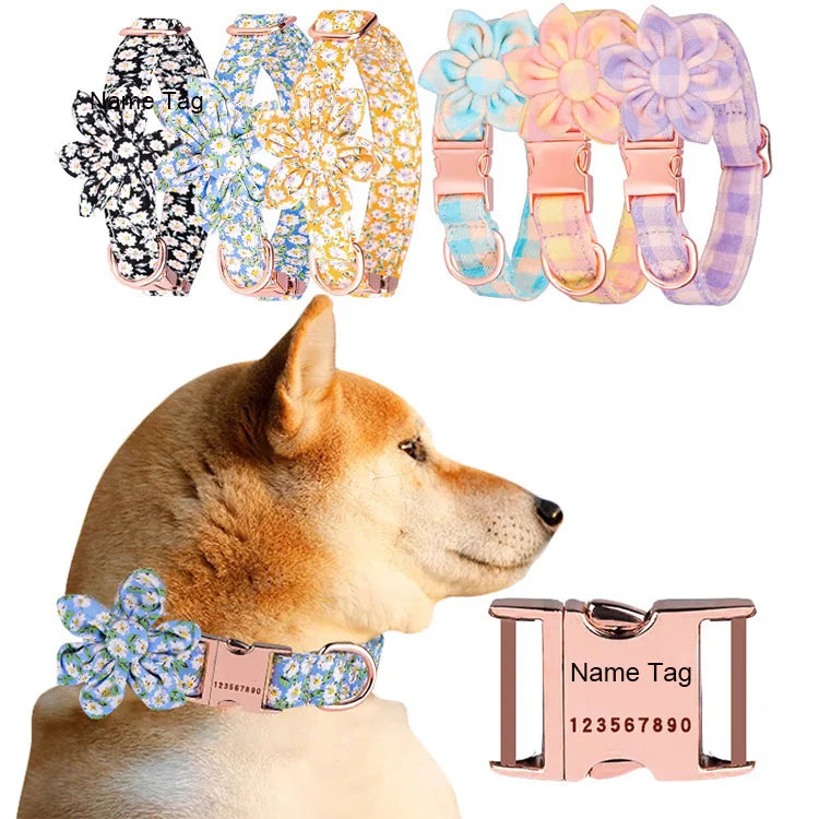 Fast Shipping Dog Leash Personalized Gold Buckle Female Flower Dogs Collar Cotton Safety Pet Collars