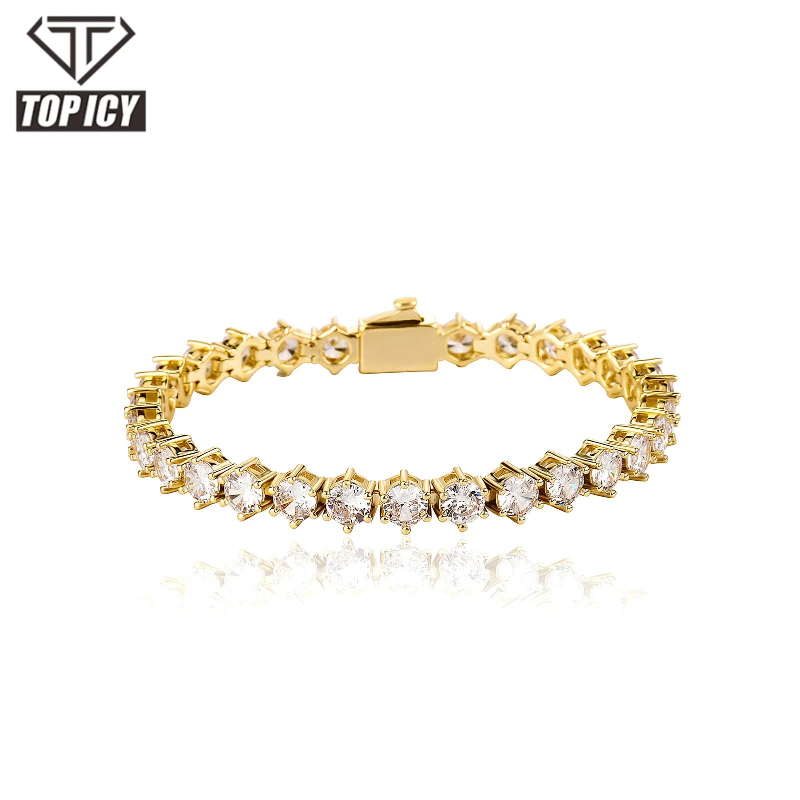 Top Icy 3mm 5mm Tennis Bracelet Gold Plated Prong Setting AAA Cubic Zircon Spring Clasp Iced Out Hip Hop Women Bracelet