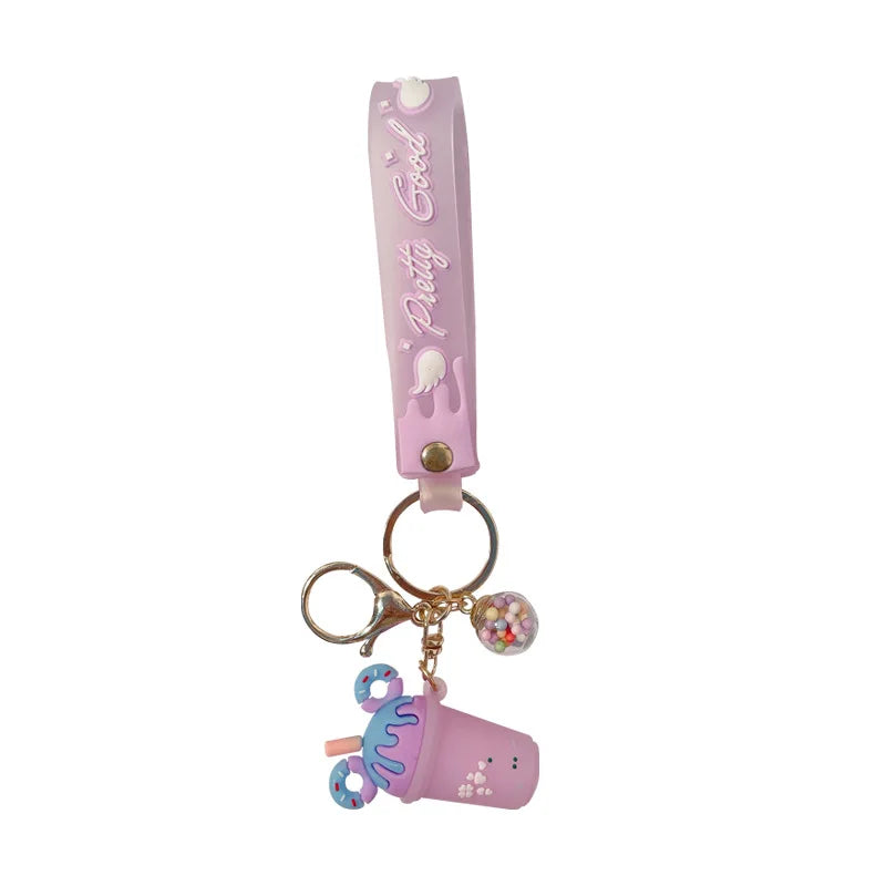 Creative Soft PVC 3D Keyring Colorful Ice Cream Rubber Keychain for Bag Decoration