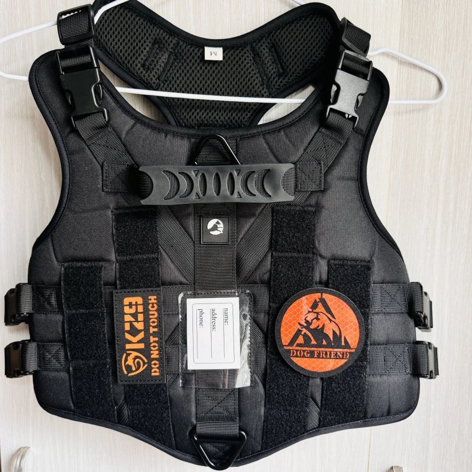 Custom Logo No Pull Adjustable Double Buckles 1000D Nylon Molle Vest Tactical Dog Harness for Large Dogs with Name Tag