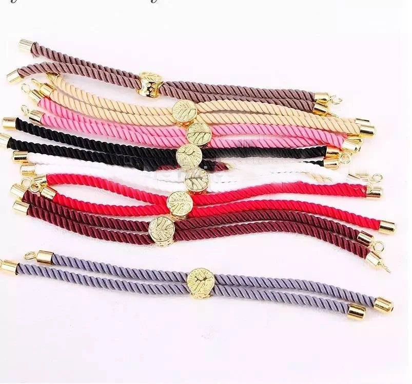 3mm Thickness Cotton Thread Chinese Cord Gold Color Life Tree Metal Moveable Spacer Beads Connectors Charm Bracelet Chains