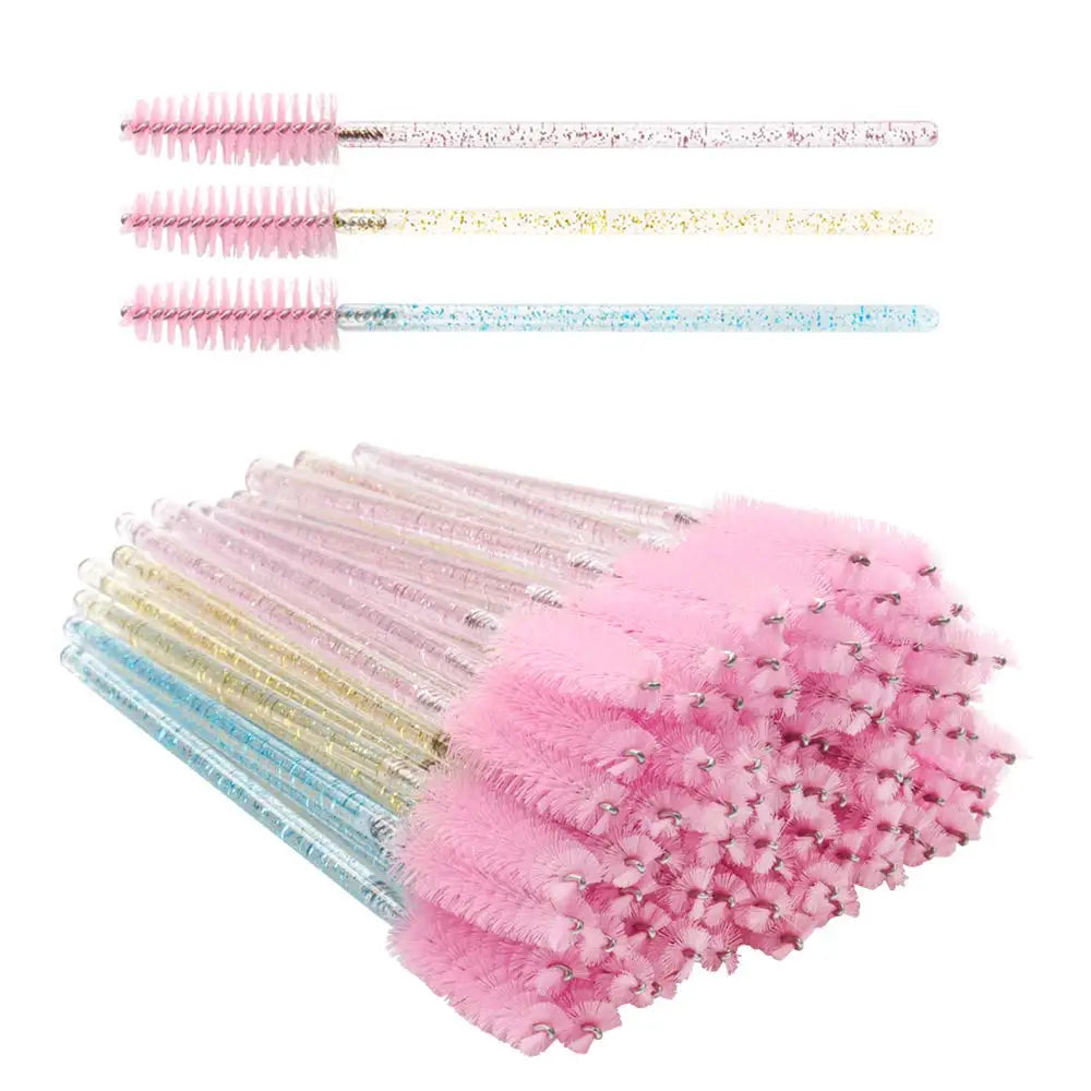 Good Quality Disposable 50 Pcs/Pack Crystal Eyelash Makeup Brush Diamond Handle Mascara Wands Eyelash Extension Tool