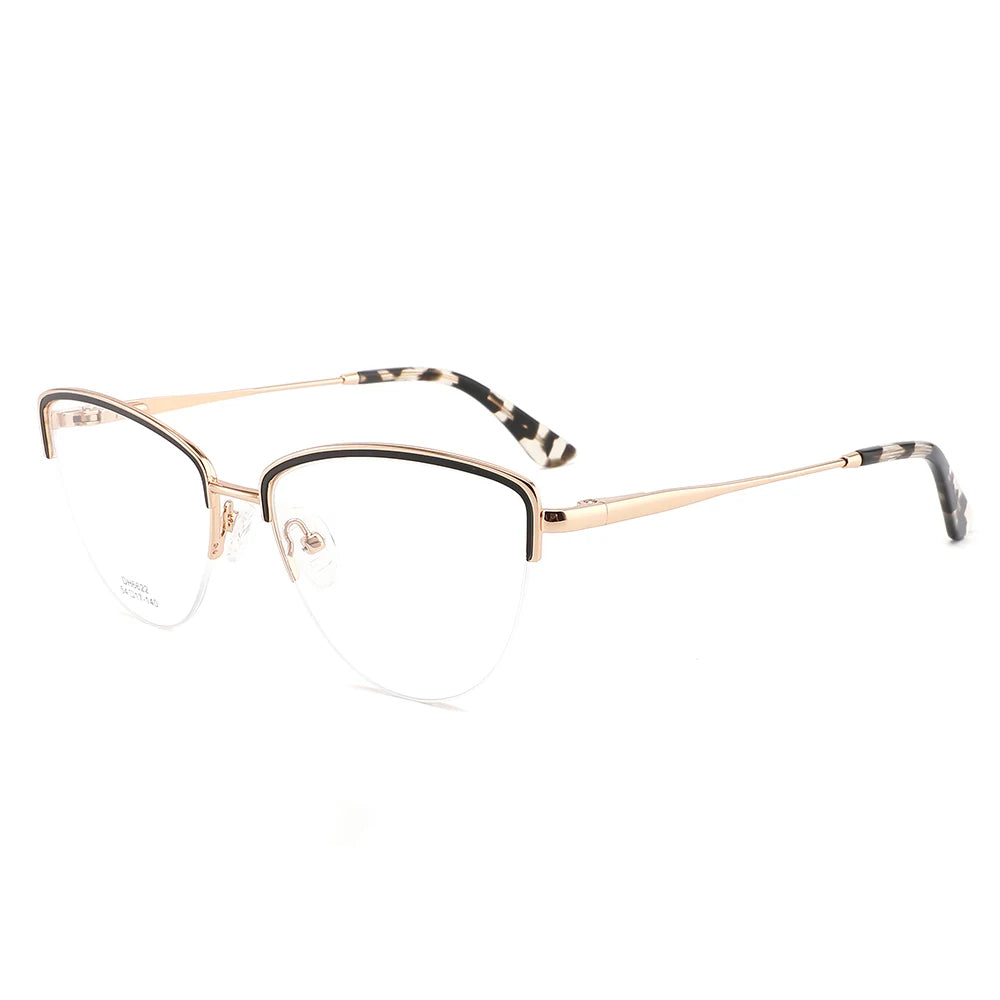 DH6622 Cat Eye Two Color Design Half Frame Glasses Women's Light Metal Frame Optical Glasses