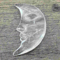 2026 Hand Carved Natural Pink Purple Flash Labradorite Plam Stone Sun And Moon Face Carving Clear Quartz Moon Face
