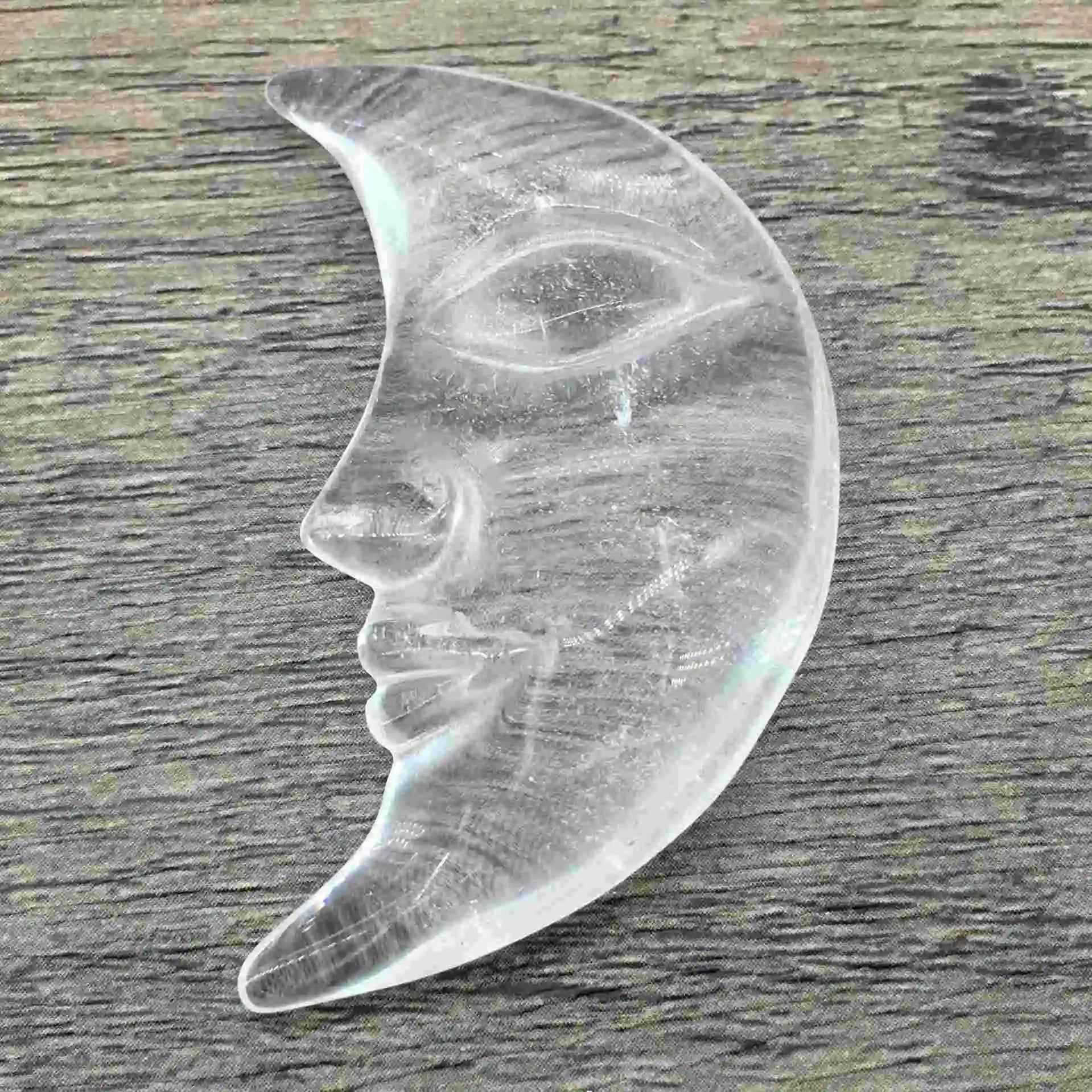 2026 Hand Carved Natural Pink Purple Flash Labradorite Plam Stone Sun And Moon Face Carving Clear Quartz Moon Face