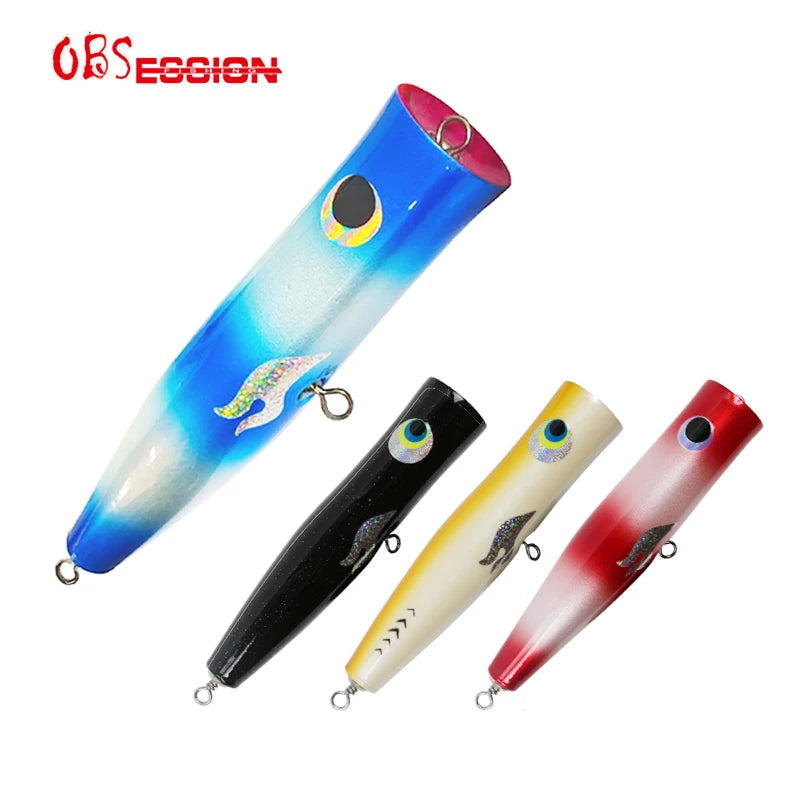 WD111 Poppers 115g Wooden Fishing Lure Handmade Fishing Trolling Baits Spitter GT Surface Popping Lures Durable Swimbait